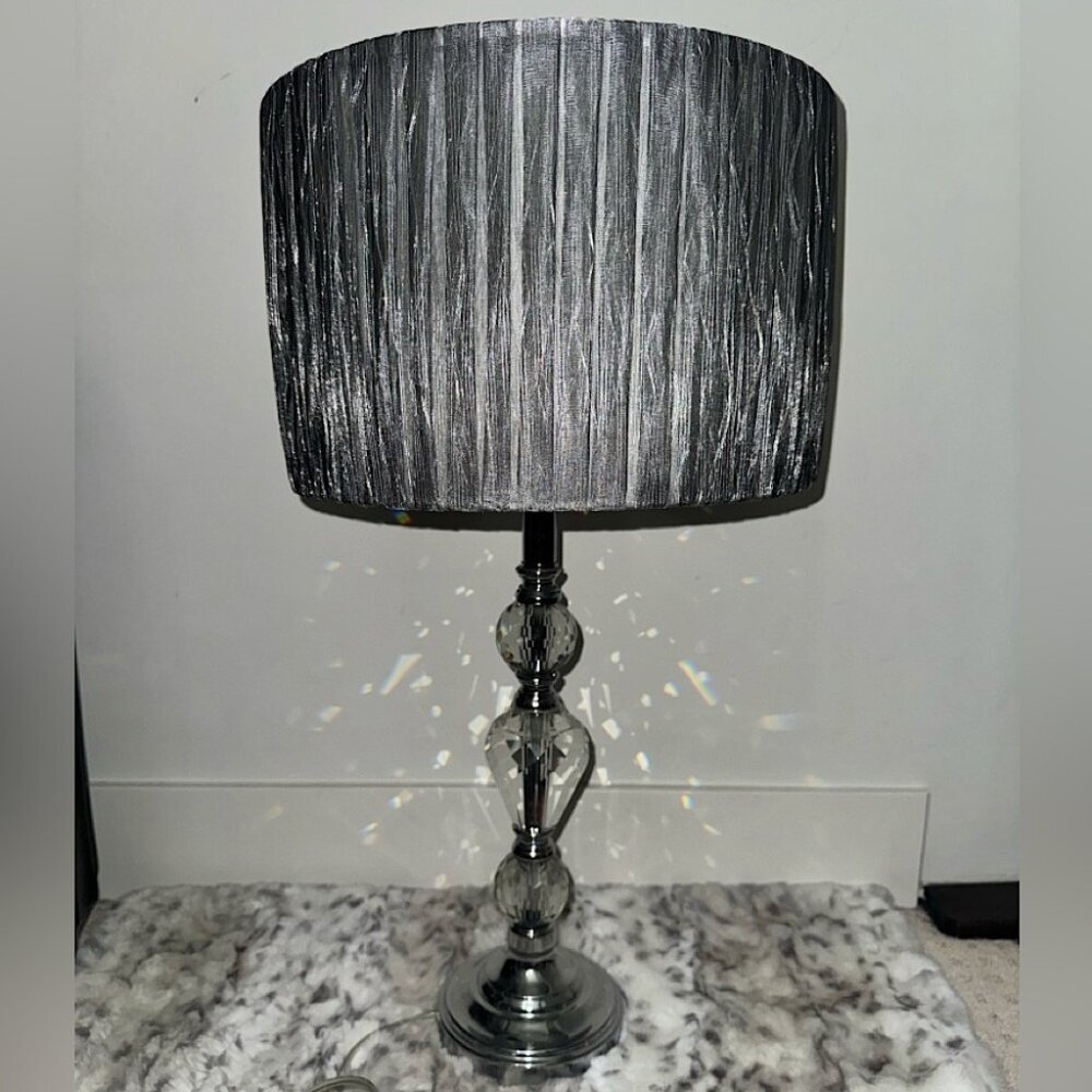 Lamp diamond base crystal large Elegant Silver Table Lamp with Textured Shade